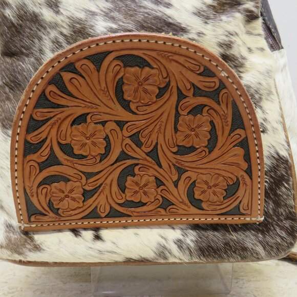 American Darling Brown/White Cowhide Hair-on Backpack Purse Hand Tooled Leather.